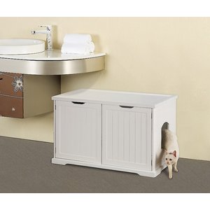 Merry Products Cat Washroom Bench Decorative Litter Box Cover & Storage, White