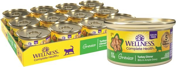 Wellness Natural Grain-Free Gravies Turkey Dinner Canned Cat Food, 3-oz, case of 12 slide 1 of 7