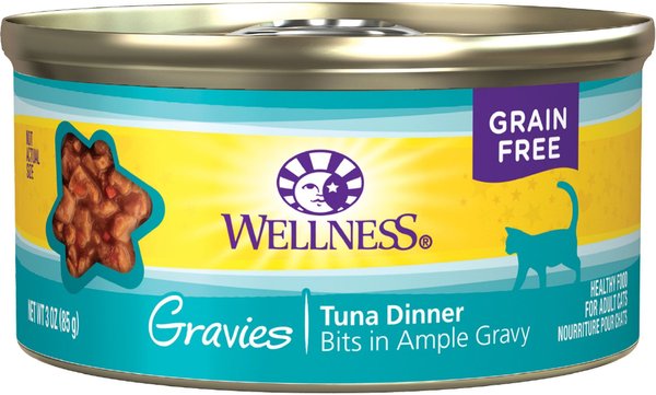 Wellness Natural Grain-Free Gravies Tuna Dinner Canned Cat Food, 3-oz, case of 12 slide 1 of 7