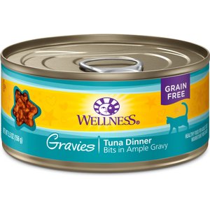 Wellness Natural Grain-Free Gravies Tuna Dinner Canned Cat Food, 5.5-oz, case of 12