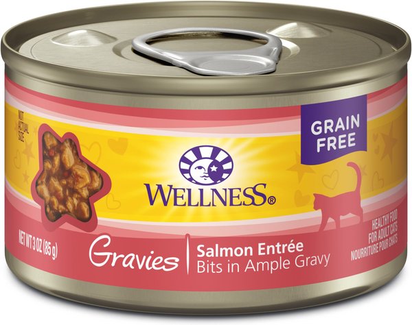 Wellness Natural Grain-Free Gravies Salmon Entree Canned Cat Food, 3.3-oz, case of 12 slide 1 of 7