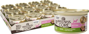 Wellness CORE Natural Grain Free Turkey & Chicken Liver Pate Canned Kitten Food, 3-oz, case of 12