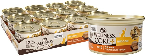 Wellness CORE Grain-Free Indoor Chicken & Chicken Liver Recipe Canned Cat Food, 3-oz, case of 12 slide 1 of 8