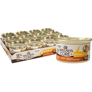 Wellness CORE Grain-Free Indoor Chicken & Chicken Liver Recipe Canned Cat Food, 3-oz, case of 12