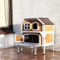 TRIXIE 2-Story Cottage Outdoor Wooden Cat House, Brown/White