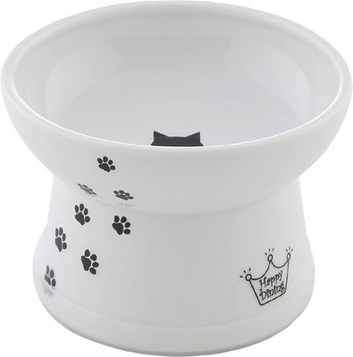 Necoichi Ceramic Elevated Dog & Cat Food Bowl, White Paw Print, slide 1 of 1