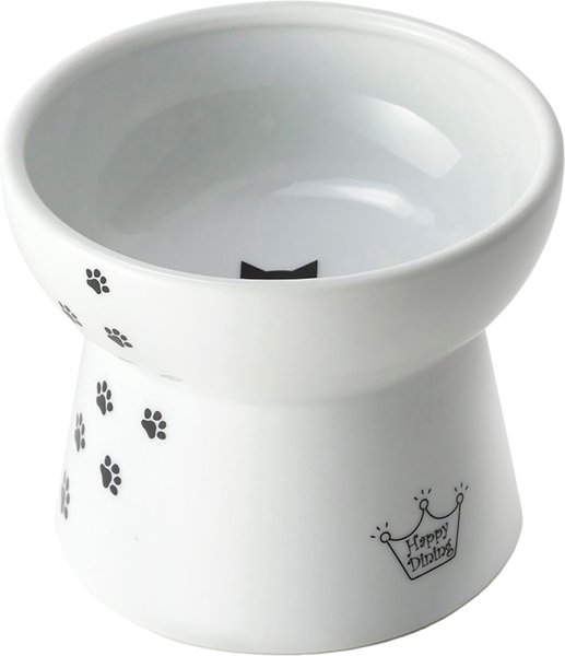 Necoichi Ceramic Elevated Dog & Cat Food Bowl, White Paw Print, 1.5-cup slide 1 of 11
