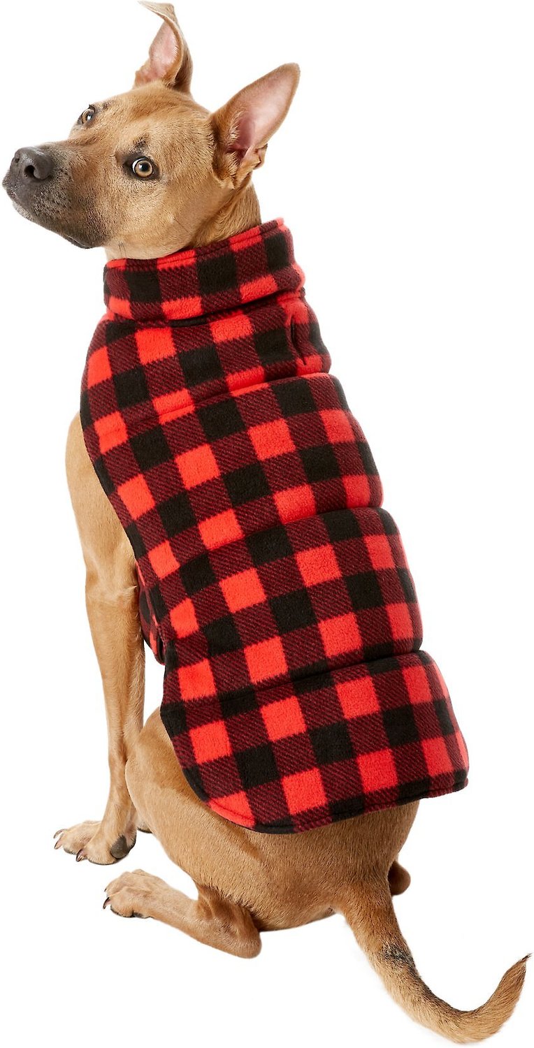 Frisco Reversible Puffer Dog Coat, X-Large, Black/Red Plaid - Chewy.com