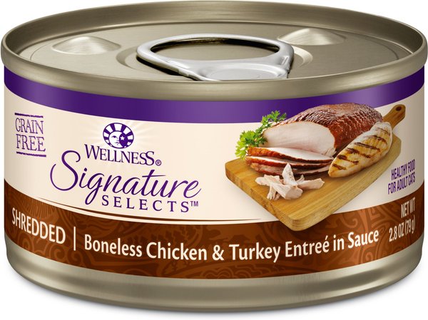 Wellness CORE Signature Selects Shredded Boneless Chicken & Turkey Entree in Sauce Grain-Free Canned Cat Food, 2.8-oz, case of 12 slide 1 of 10