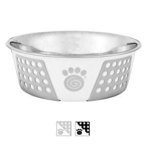 PetRageous Designs Fiji Non-Skid Stainless Steel Bowl, White/Light Gray, 6.5 cup
