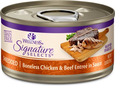 Wellness CORE Signature Selects Shredded Boneless Chicken & Beef Entree in Sauce Grain-Free Canned Cat Food, slide 1 of 1