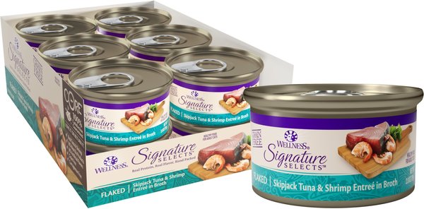 Wellness CORE Signature Selects Flaked Skipjack Tuna & Shrimp Entree in Broth Grain-Free Canned Cat Food, 2.8-oz, case of 12 slide 1 of 9