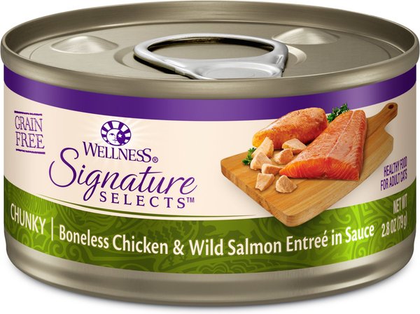 Wellness CORE Signature Selects Chunky Boneless Chicken & Wild Salmon Entree in Sauce Grain-Free Canned Cat Food, 2.8-oz, case of 12 slide 1 of 9