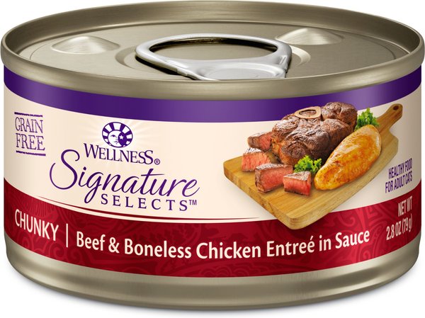 Wellness CORE Signature Selects Chunky Beef & Boneless Chicken Entree in Sauce Grain-Free Canned Cat Food, 2.8-oz, case of 12 slide 1 of 9