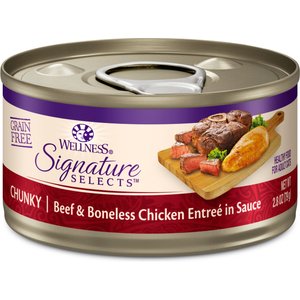 Wellness CORE Signature Selects Chunky Beef & Boneless Chicken Entree in Sauce Grain-Free Canned Cat Food, 2.8-oz, case of 12