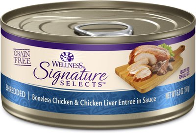 Wellness CORE Signature Selects Shredded Boneless Chicken & Chicken Liver Entree in Sauce Grain-Free Canned Cat Food, slide 1 of 1