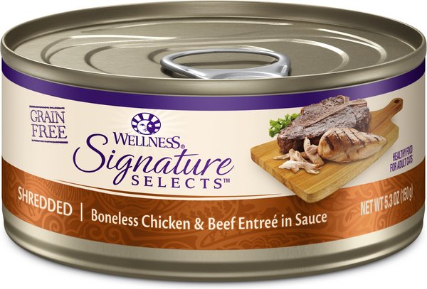 Wellness CORE Signature Selects Shredded Boneless Chicken & Beef Entree in Sauce Grain-Free Canned Cat Food, 5.3-oz, case of 12 slide 1 of 10