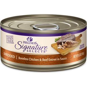 Wellness CORE Signature Selects Shredded Boneless Chicken & Beef Entree in Sauce Grain-Free Canned Cat Food, 5.3-oz, case of 12