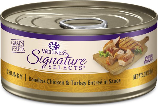 Wellness CORE Signature Selects Chunky Boneless Chicken & Turkey Entree in Sauce Grain-Free Canned Cat Food, 5.3-oz, case of 12 slide 1 of 9