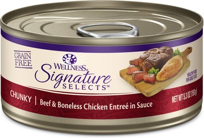 Wellness CORE Signature Selects Chunky Beef & Boneless Chicken Entree in Sauce Grain-Free Canned Cat Food, slide 1 of 1