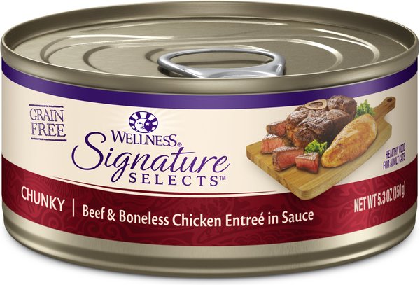Wellness CORE Signature Selects Chunky Beef & Boneless Chicken Entree in Sauce Grain-Free Canned Cat Food, 5.3-oz, case of 12 slide 1 of 9