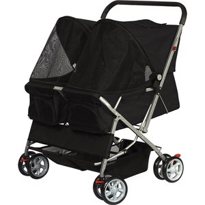 Paws & Pals Twin Double Folding Dog & Cat Stroller, Black