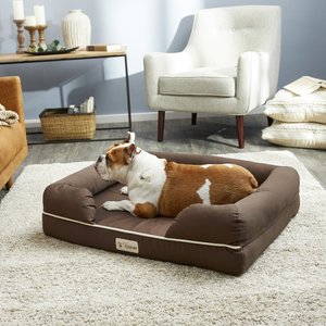 PetFusion Ultimate Lounge Memory Foam Bolster Cat & Dog Bed w/Removable Cover, Brown, Large