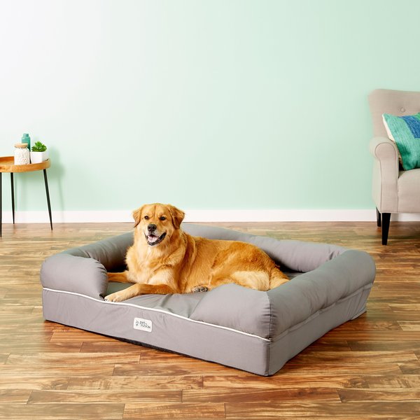 PetFusion Ultimate Lounge Memory Foam Bolster Cat & Dog Bed w/Removable Cover, Gray, Jumbo slide 1 of 11