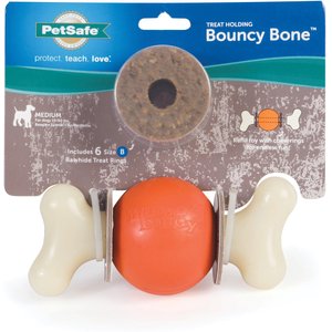 PetSafe Sportsmen Bouncy Bone Treat Dispensing Tough Dog Chew Toy, Medium