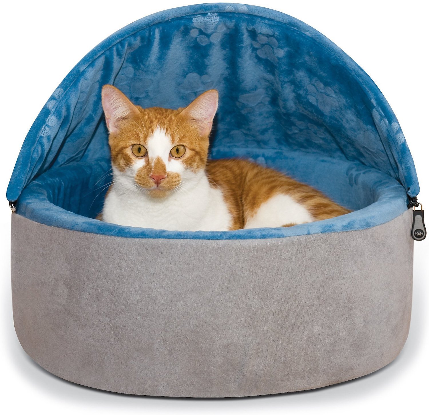 K amp H Pet Products Self Warming Hooded Cat Bed Blue Gray Small Chewy com