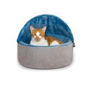 K&H Pet Products Self-Warming Hooded Cat Bed, Blue/Gray, Small
