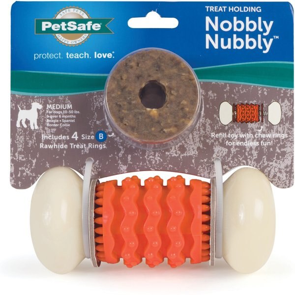 PetSafe Sportsmen Nobbly Nubbly Treat Dispensing Tough Dog Chew Toy, Medium, Orange slide 1 of 8