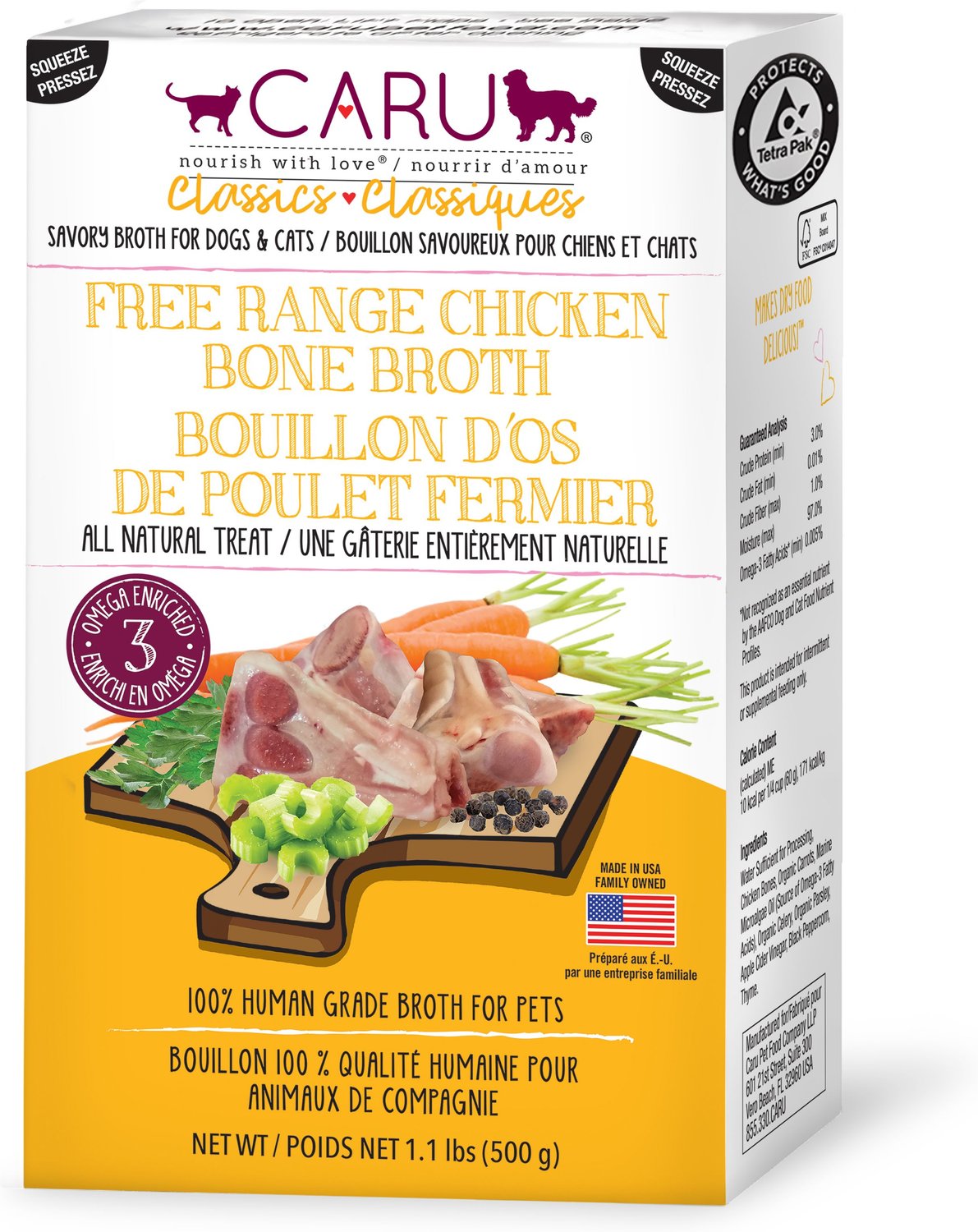Caru Free Range Chicken Bone Broth for Dogs & Cats, 1.1lb box