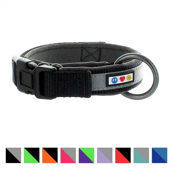 Pawtitas Soft Adjustable Reflective Padded Dog Collar, Black, X-Small: 9 to 11-in neck, 5/8-in wide slide 1 of 7