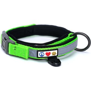 Pawtitas Soft Adjustable Reflective Padded Dog Collar, Green, Small: 11 to 15-in neck, 5/8-in wide