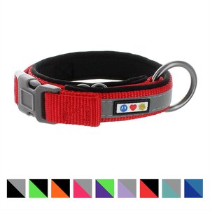 Pawtitas Soft Adjustable Reflective Padded Dog Collar, Red, Small: 11 to 15-in neck, 5/8-in wide