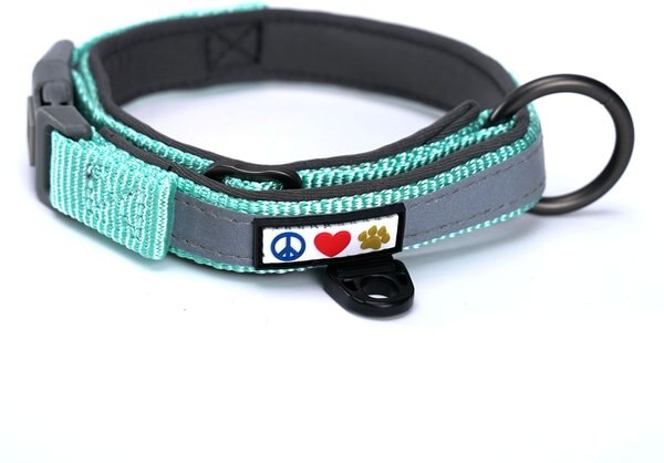 Pawtitas Soft Adjustable Reflective Padded Dog Collar, Teal, Medium/Large: 14 to 20-in neck, 3/4-in wide slide 1 of 7