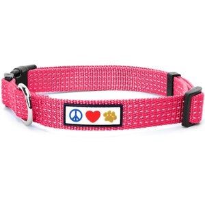 Pawtitas Nylon Reflective Dog Collar, Pink, Medium: 13 to 20-in neck, 3/4-in wide