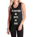 I'd Rather Be With My Dog Women's Solid Muscle Tank Top, Black, Large