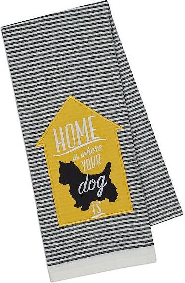 Design Imports Dog Embellished Dishtowel, Black & White Stripe slide 1 of 1