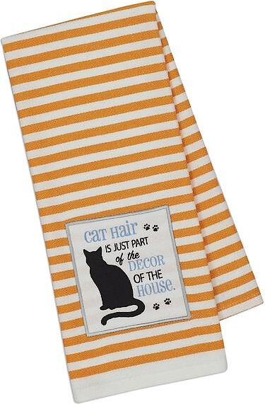 Design Imports Cat Embellished Dishtowel, Orange Stripe slide 1 of 1