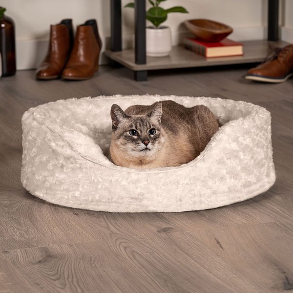 FurHaven Ultra Plush Oval Bolster Cat & Dog Bed w/Removable Cover, Cream, Medium slide 1 of 9