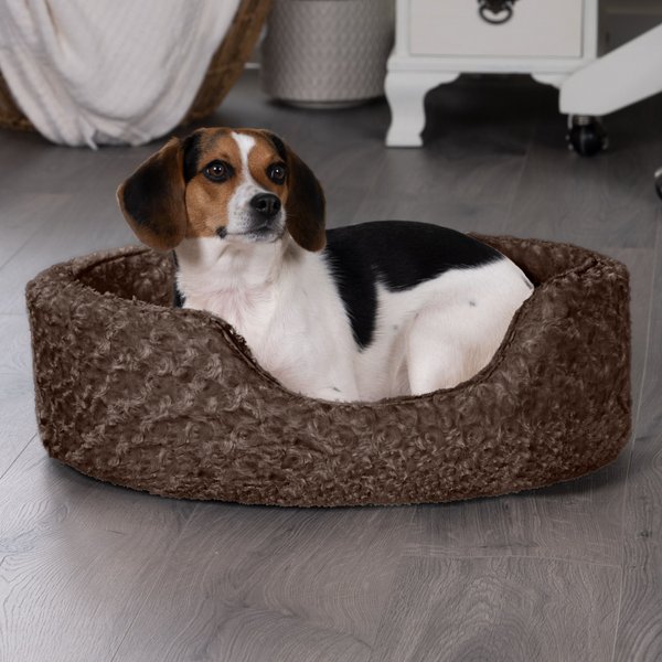 FurHaven Ultra Plush Oval Bolster Cat & Dog Bed w/Removable Cover, Chocolate, Medium slide 1 of 9
