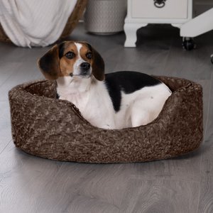 FurHaven Ultra Plush Oval Bolster Cat & Dog Bed w/Removable Cover, Chocolate, Medium