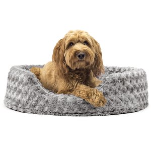 FurHaven Ultra Plush Oval Bolster Cat & Dog Bed w/Removable Cover, Gray, Large