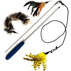 Pet Fit For Life 2 Feathers & 1 Coon Tail Wand Cat Toy