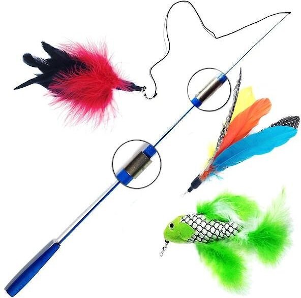 Pet Fit For Life 3 Piece Retractable Feather Wand Cat Toy slide 1 of 9