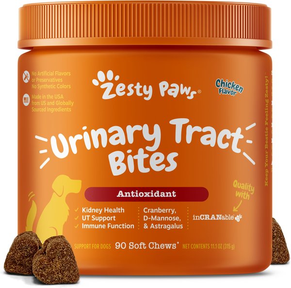 Zesty Paws Cranberry Bladder Bites Chicken & Liver Flavored Soft Chews Urinary Supplement for Dogs, 90 count slide 1 of 11