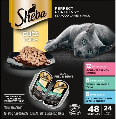 Sheba Perfect Portions Grain-Free Multipack Gourmet Salmon, Signature Tuna & Delicate Whitefish & Tuna Cuts in Gravy Cat Food Trays, slide 1 of 1