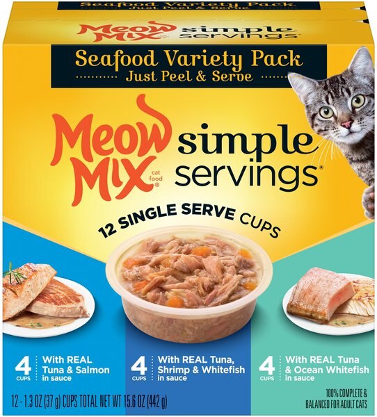 Meow Mix Simple Servings Seafood Variety Pack Cat Food Trays, 1.3-oz, case of 12 slide 1 of 8